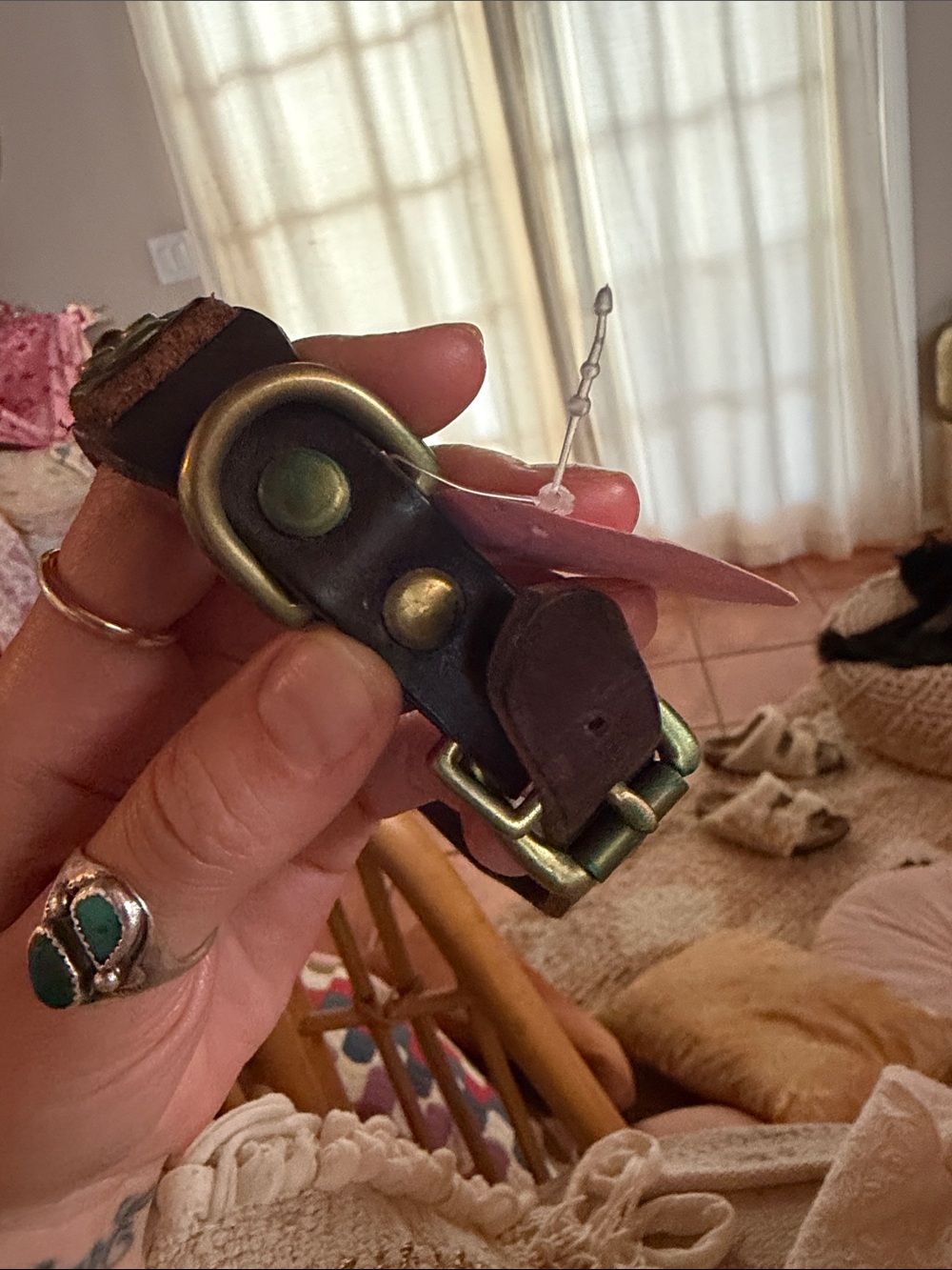 Tigers eye leather stud detail dog collar - Picture 5 of 8